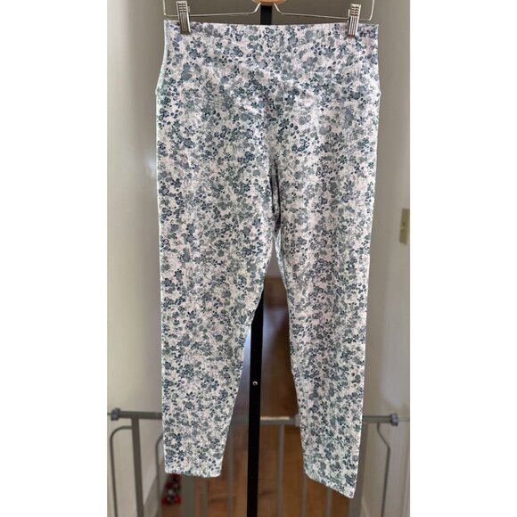 EUC Womens Blue Floral Print High-Waisted Cropped Leggings XL EVCR 88% Polyester - Picture 1 of 6